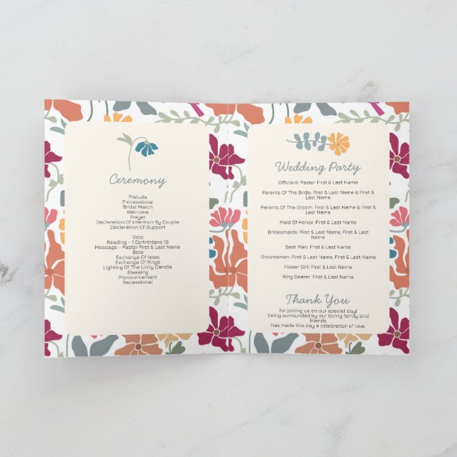 Programa Boho Chic Floral Retro Ordem de Serviço de Casamen (Interior)