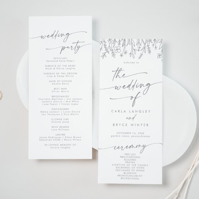 Programa Boho Chic Gray Wildflower Tea Length Wedding (Criador carregado)