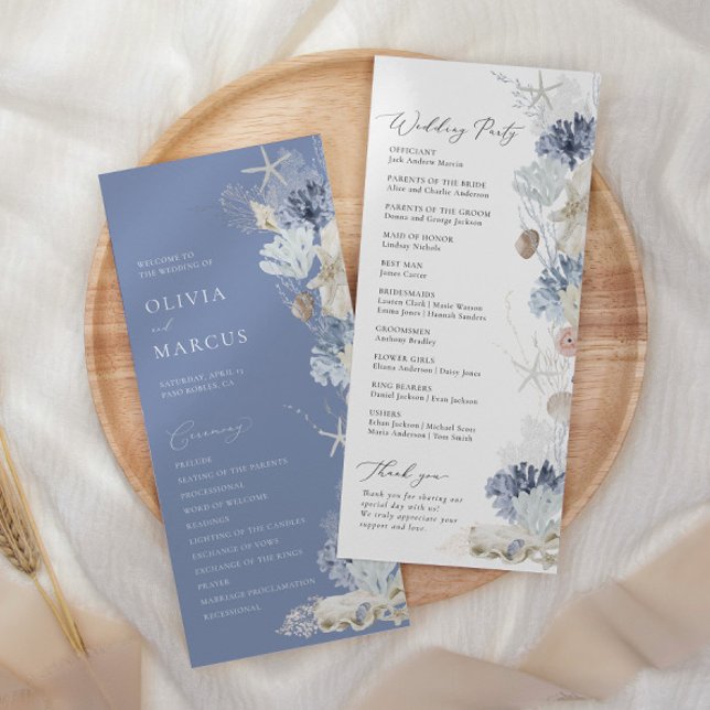 Programa Boho Elegante Ocean Beach Coral Blue Weding (Criador carregado)