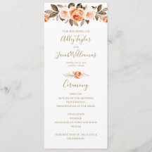 Boho Fall Floral Burnt Orange Weding Program