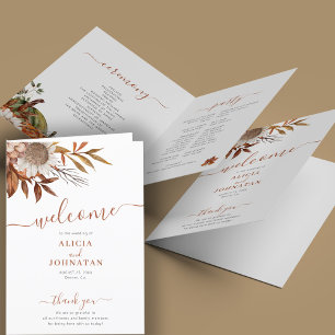 Programa Boho fall watercolor, casamento floral com terraco