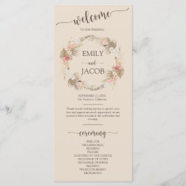 Programa Boho Floral Wreath Script Wedding Flat Program