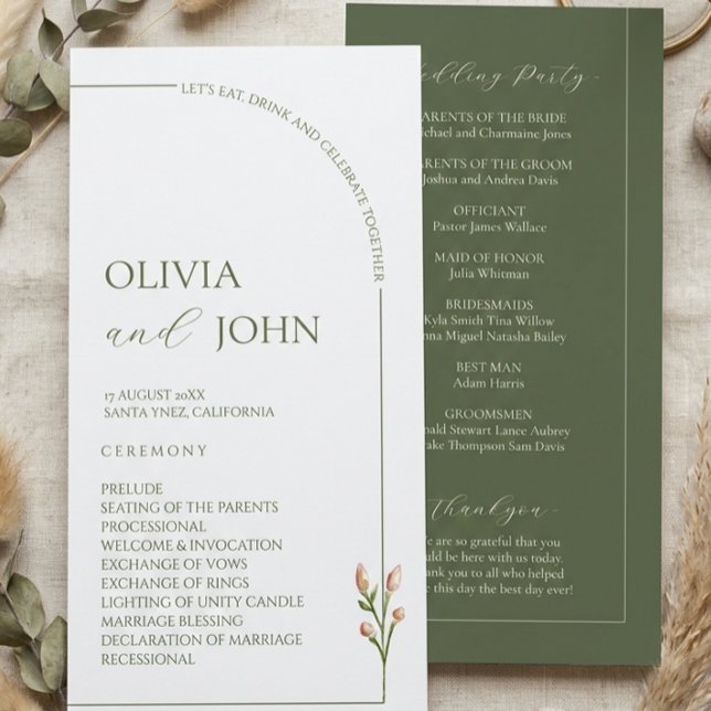 Programa Boho Sage Green & Linen Minimalist Arch Wedding (Criador carregado)