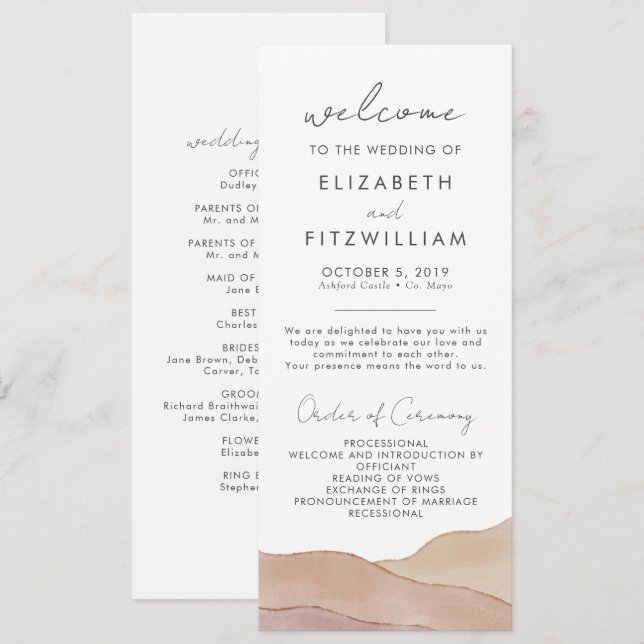 Programa Boho Watercolor Abstrato | Cerimônia de Casamento (Frente/Verso)