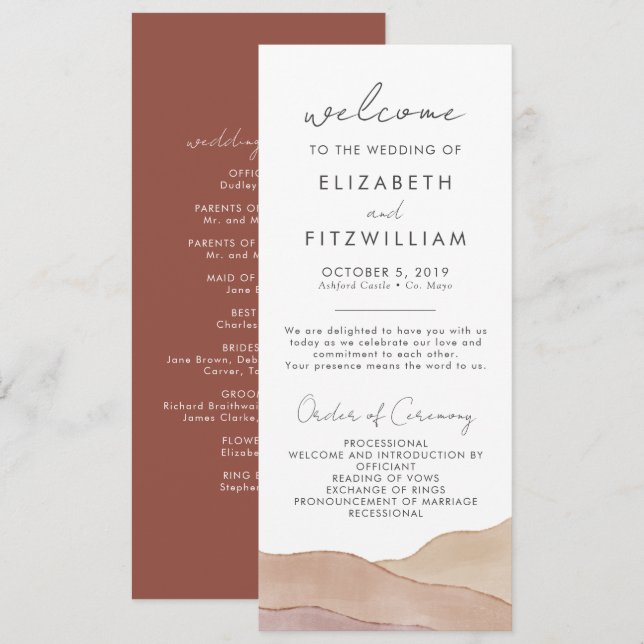 Programa Boho Watercolor Abstrato | Rust Maple Wedding (Frente/Verso)
