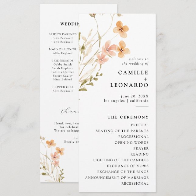Programa Boho Wildflower Wedding (Frente/Verso)