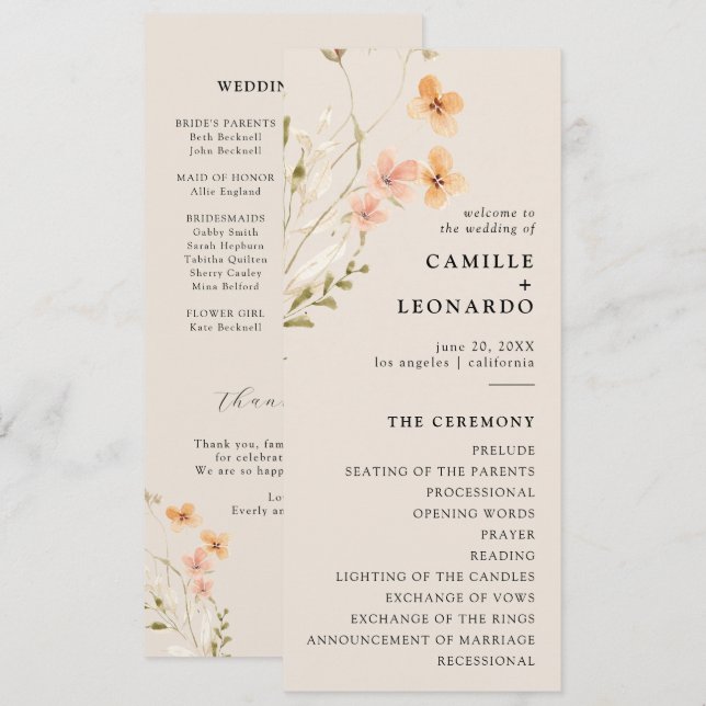 Programa Boho Wildflower Wedding (Frente/Verso)