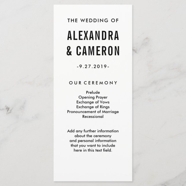 Programa Bold Wedding | Black Modern Text on White Program (Frente)