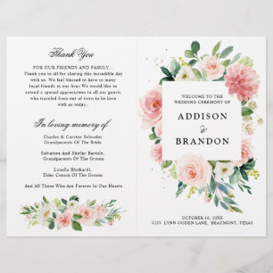Programa Bonito de Casamento Botânico Rosa-Rosa P