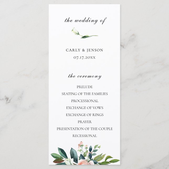 Programa bonito de Casamento Floral de Watercolor (Frente)
