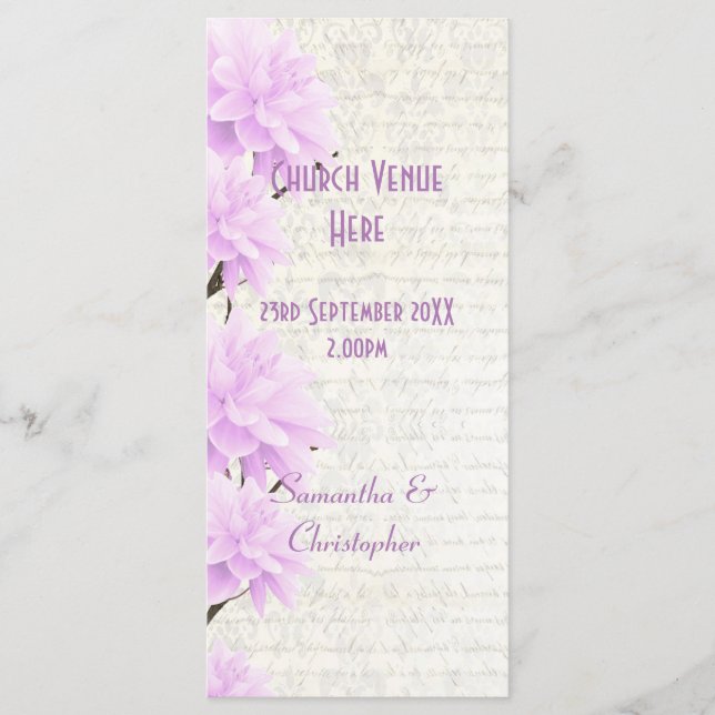 Programa Bonito pastel lilac floral da igreja (Frente)