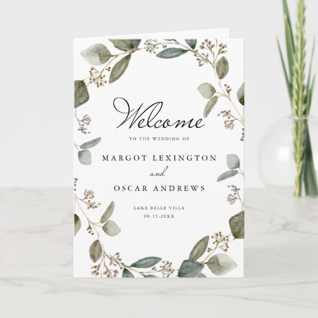 Programa Booklet Casamento Eucalyptus Wreath Rustic Seded (Frente)