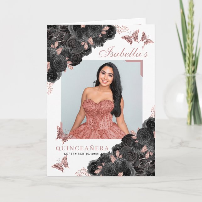 Programa Borboletas de Quinceanera Tiara, Douradas e Rosa (Frente)