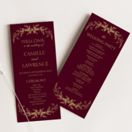 Programa Bordô Champagne Toile Floral Quadro Casamento