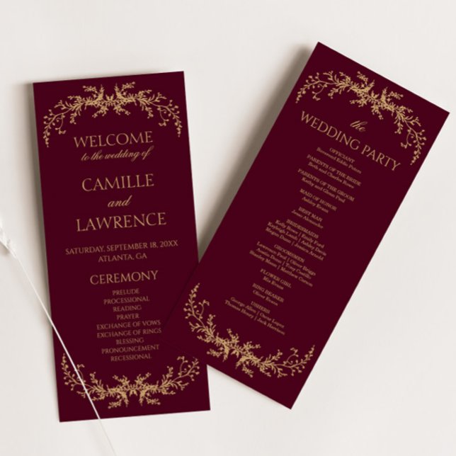 Programa Bordô Champagne Toile Floral Quadro Casamento (Criador carregado)