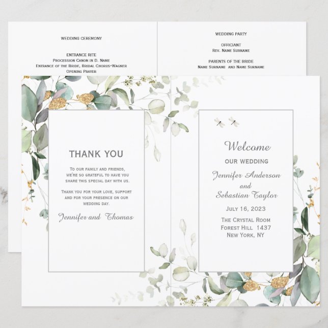 Programa Botânico Eucalyptus Greenery Weding (Frente/Verso)