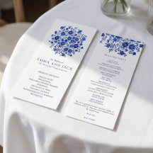 Buquê Azul Aquarela Ordem de Cerimônia de Casament