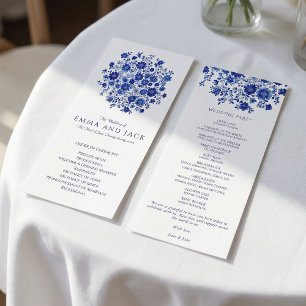 Programa Buquê Azul Aquarela Ordem de Cerimônia de Casament