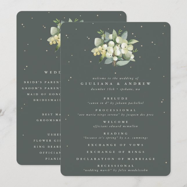 Programa Buquê de Noiva Elegante de Snowberry Verde + Eucal (Frente/Verso)