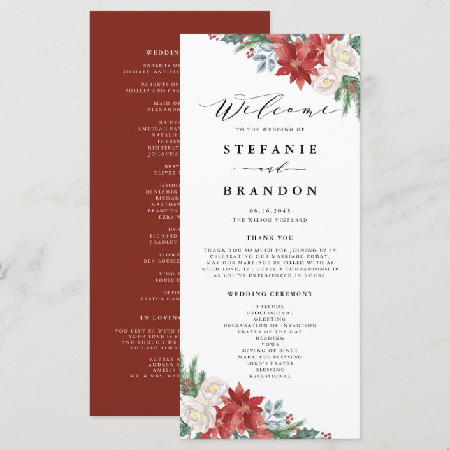 Programa Buquê Floral Aquarela Cerimônia de Casamento de In (Frente/Verso)