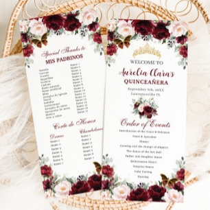 Programa Burgundy Blush Floral QUINCEAÑERA Ordem dos Aconte