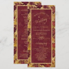 Programa Burgundy & Gold Autumn Leaves Elegant Wedding
