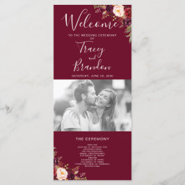 Programa Burgundy Red Floral Hand Lettered Photo Weds