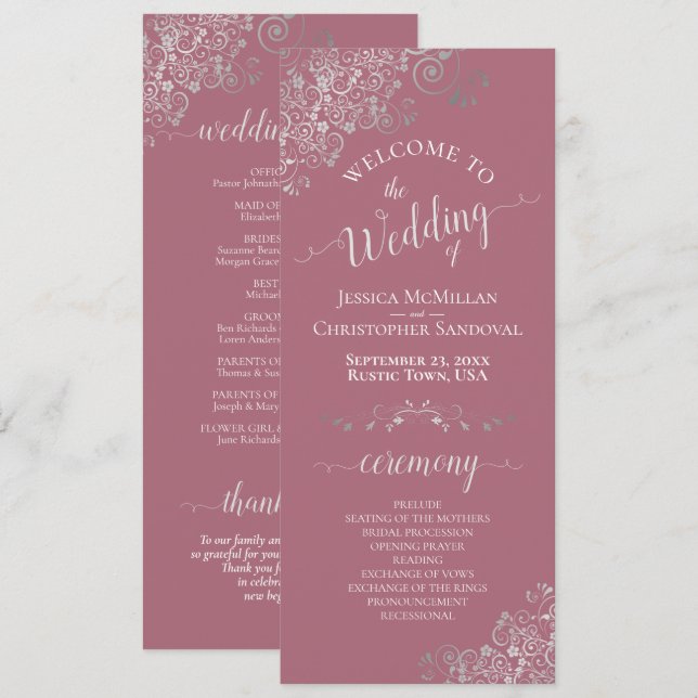 Programa Cachos de Prata Elegantes em Simples Casamento Ros (Frente/Verso)