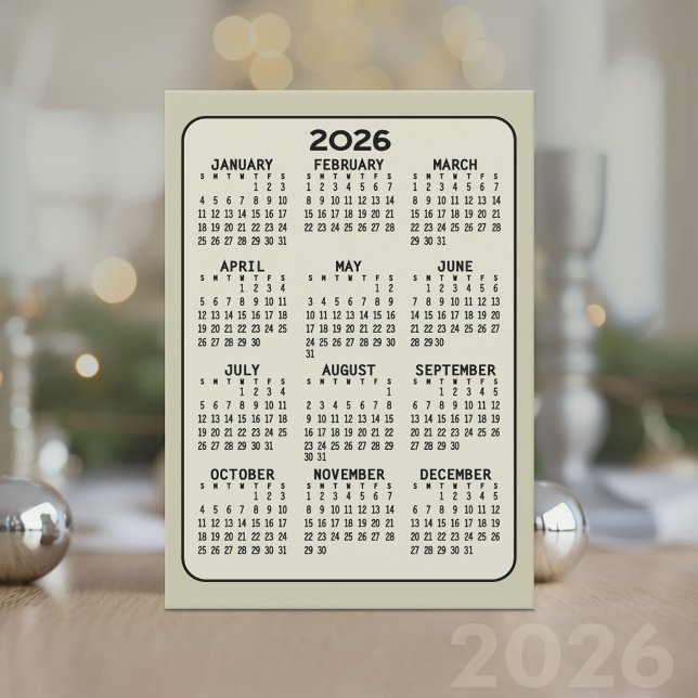 Programa Calendário de Visualização do Ano de cheio - Padrã (2026 Calendar Card)