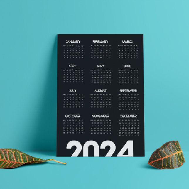 Programa Calendário Moderno Elegante 2024 Preto E Branco (Modern Elegant 2024 Calendar Black And White Program)