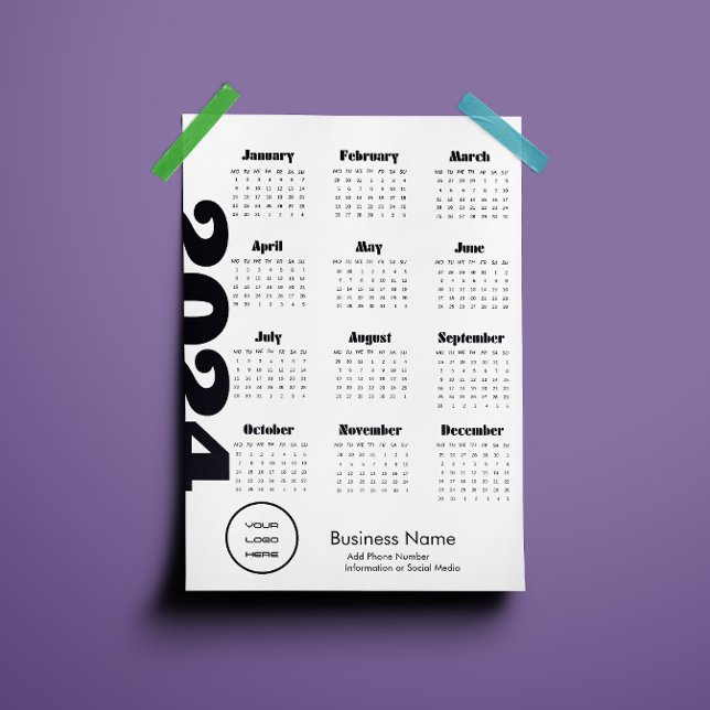 Programa Calendário Preto E Branco Da Empresa Personalizada (Custom Company 2024 Calendar Black And White Program)