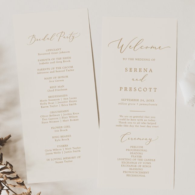 Programa Caligrafia Dourada Delicada | Cream Wedding (Criador carregado)