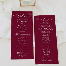 Programa Caligrafia Moderna e Elegante Casamento Borgonha