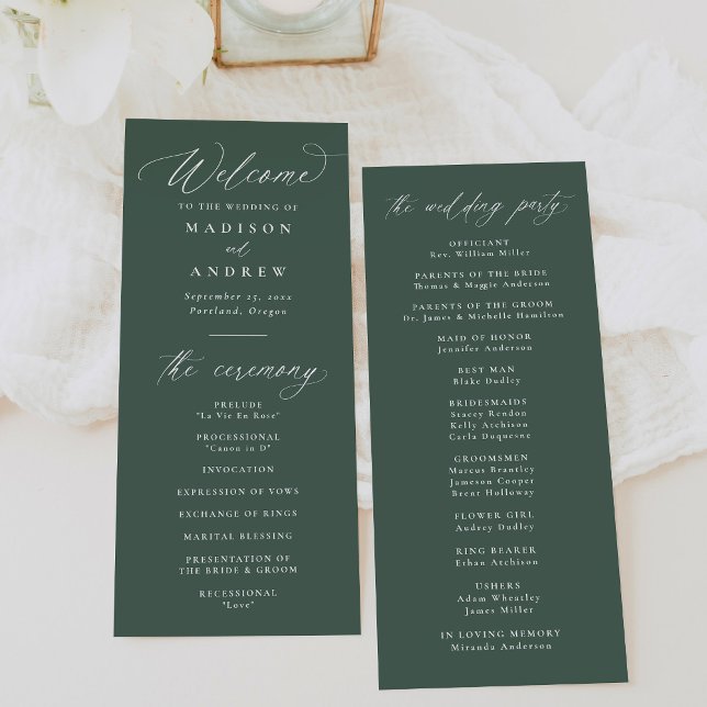 Programa Caligrafia Moderna e Elegante Casamento Verde (Criador carregado)