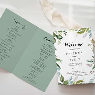Programa Caligrafia tropical de Greenery Casamento dobrado