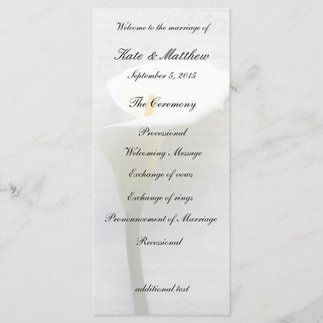 Programa Calla lily em escrita antiga (Frente)