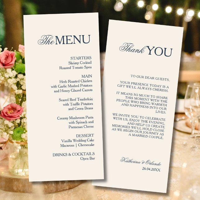Programa Cardápio de casamento Champagne Formal Old Money O (Criador carregado)