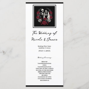 Programa Cardápio de casamento de caveira de rosas brancas 