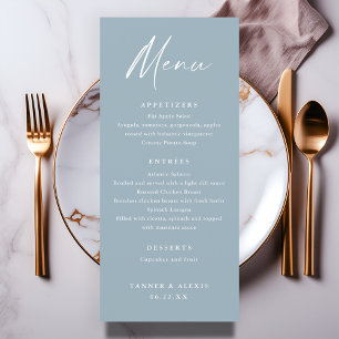 Programa Cardápio de Casamento em Azul Empoeirado com Letra