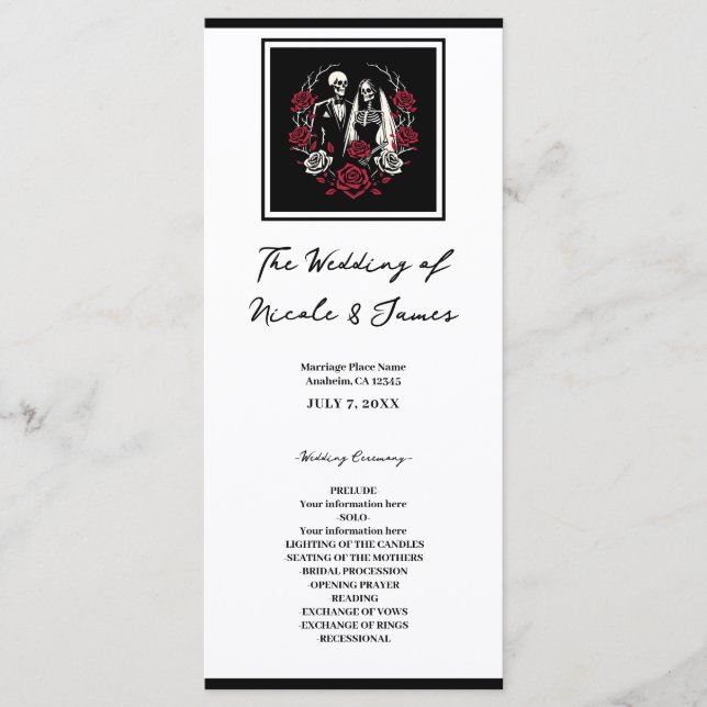 Programa Cardápio de Casamento Esqueleto Rosas Brancas e Pr (Frente)