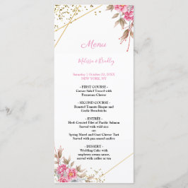 Programa Cardápio de Casamento Floral Rosa Quadro Geométric
