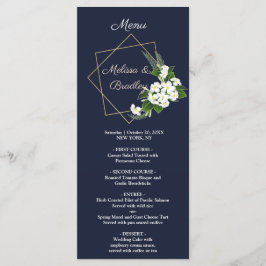 Programa Cardápio de Casamento Geométrico Azul Elegante e S