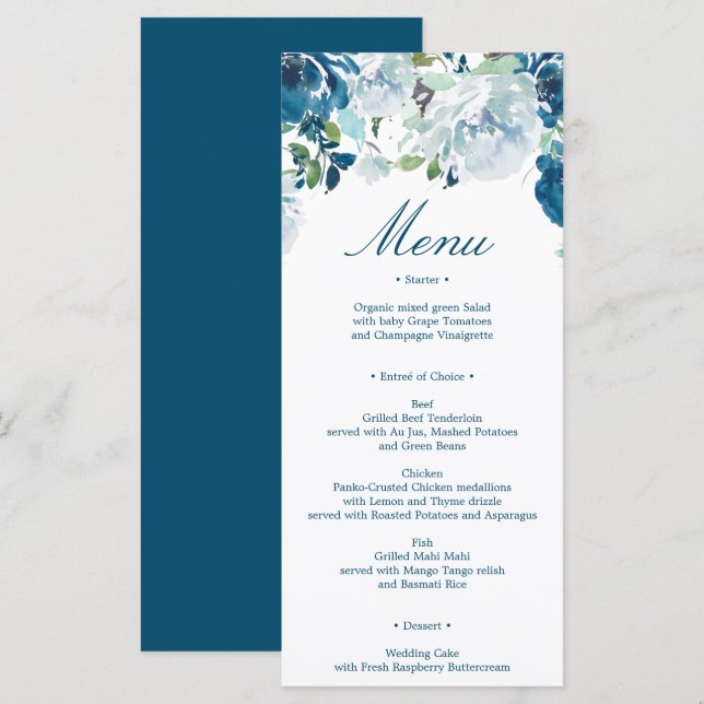 Programa Cardápio de Casamento Midnight Blooms (Frente/Verso)