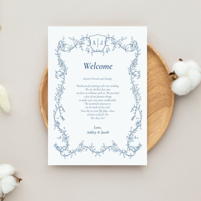 Programa Carta e Itinerário de Casamento Botânico em Azul A (Criador carregado)