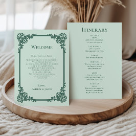 Programa Carta e Itinerário de Casamento com Moldura Verde