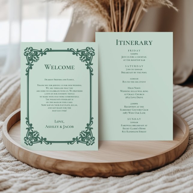 Programa Carta e Itinerário de Casamento com Moldura Verde  (Criador carregado)