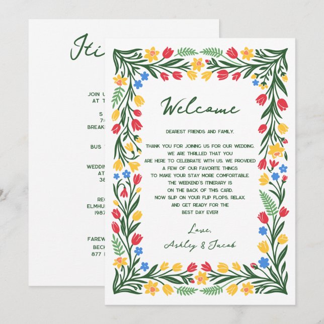 Programa Carta e Itinerário de Casamento de Flores Silvestr (Frente/Verso)