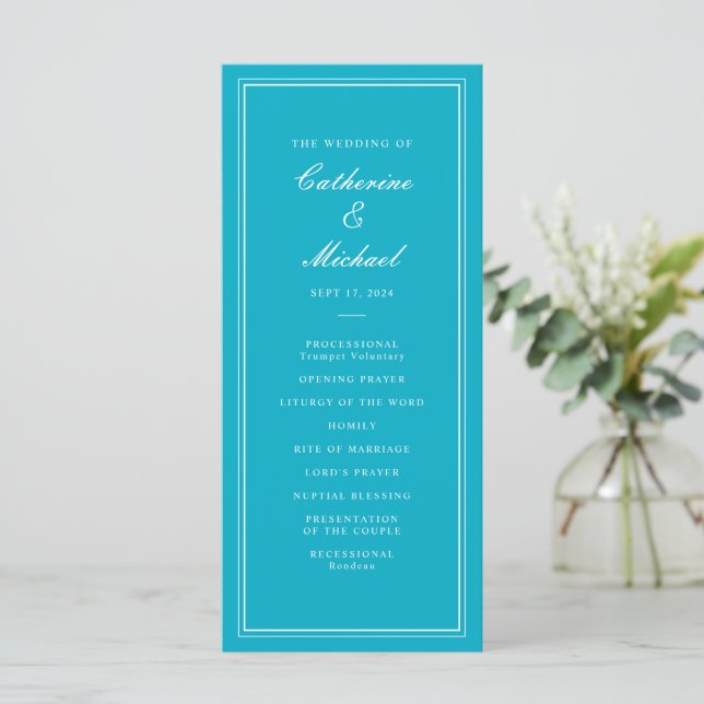 Programa Casamento Absoluto de Bright Aqua Script Clássico (Em pé/Frente)