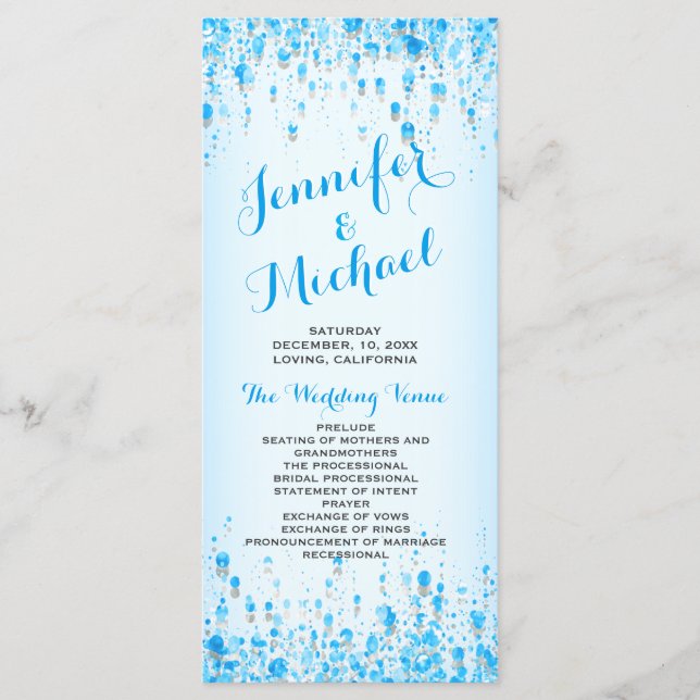 Programa Casamento | Aqua Blue Confetti (Frente)