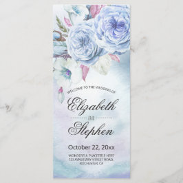 Programa Casamento Aquarela Bohemian Floral Feathe